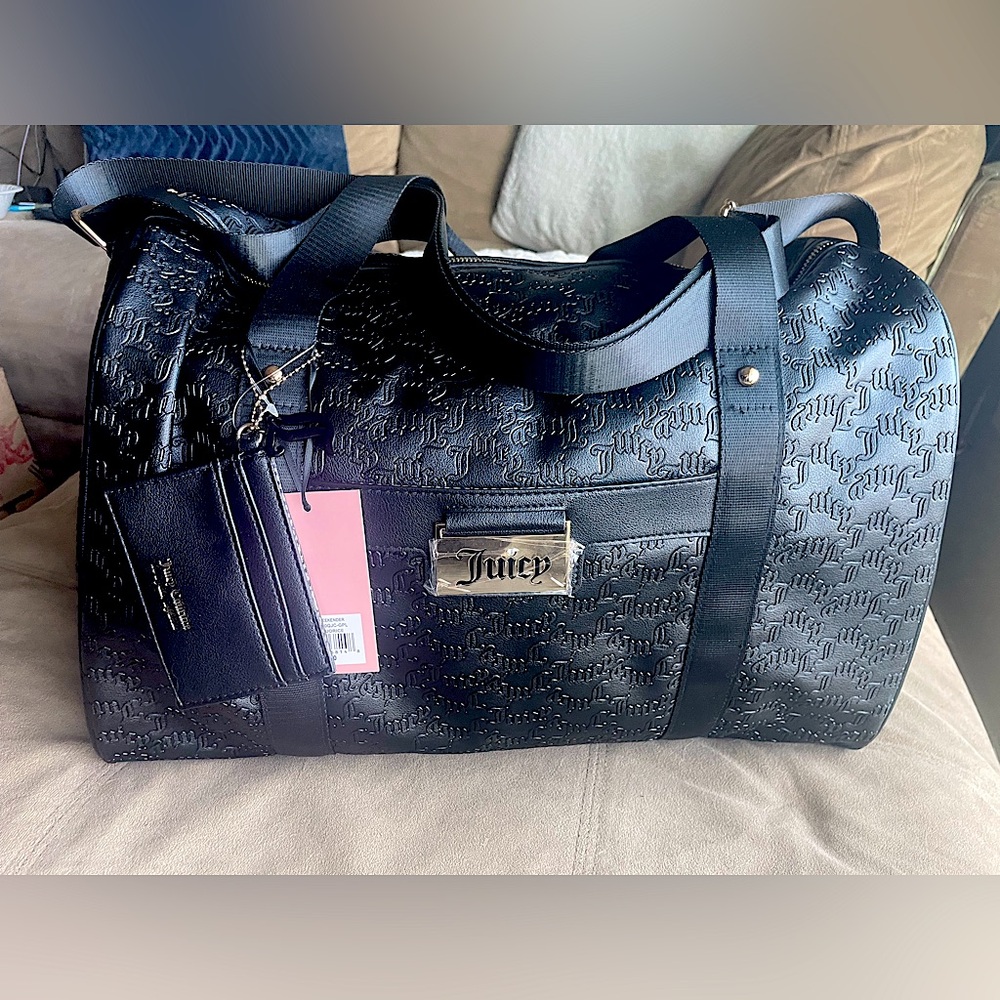 NWT $130 Juicy Couture Logo Embossed Weekender Bag Black